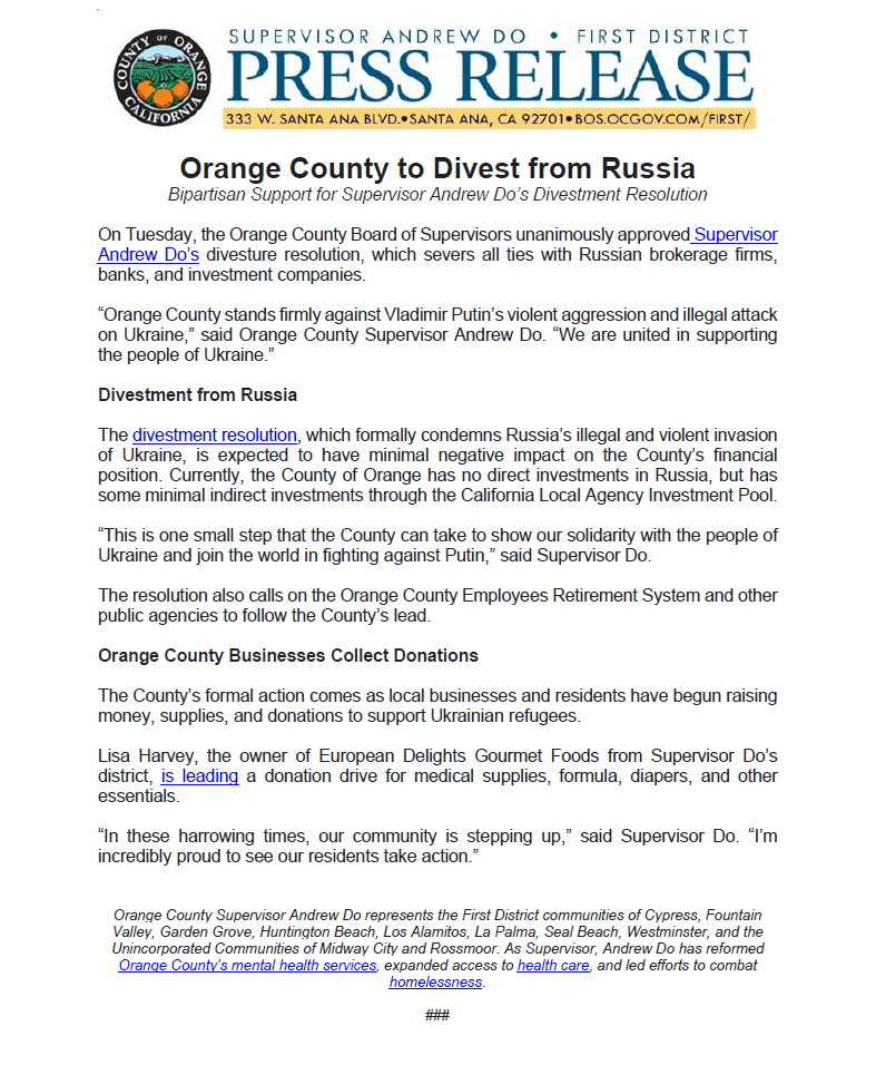 OC to Divest from Russia